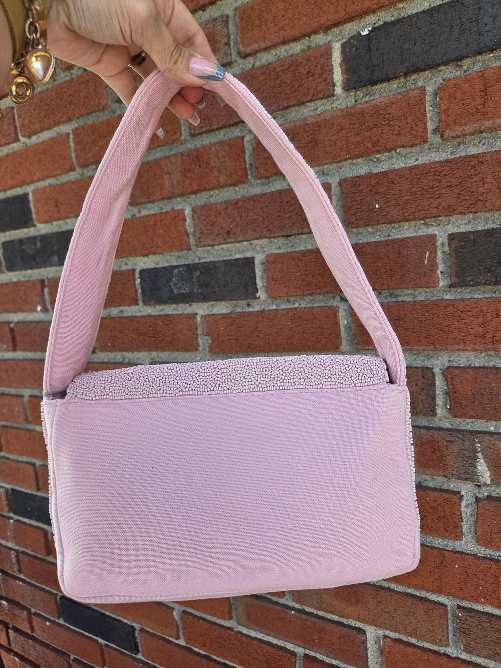 Pink Beaded Chili Pepper Shoulder Canvas Bag - Picture 2 of 5